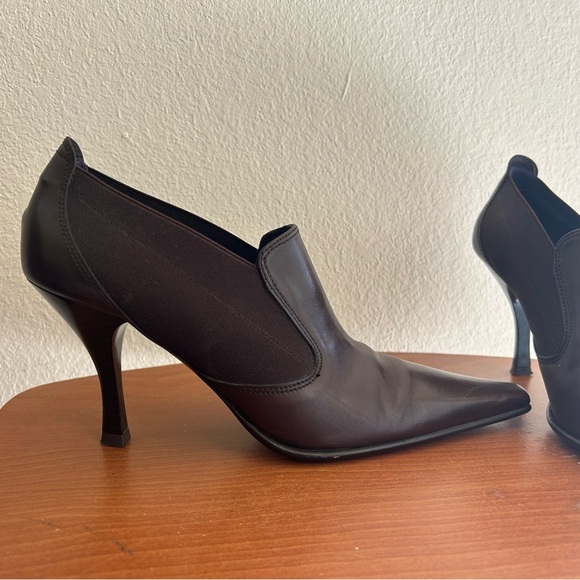 Donald J. Pliner Medea Heel Ankle Boots Brown Black Size 7.5 Leather Fabric Side - Picture 2 of 11